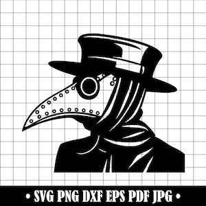 Plague Doctor SVG PNG DXF, Gothic Plague Mask Silhouette, Medieval Doctor Clipart, Creepy Halloween Cut File for Cricut and Silhouette