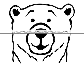 Kontur twarzy słodkiego misia SVG, Clipart, Cricut, Sylwetka (Pliki cyfrowe)