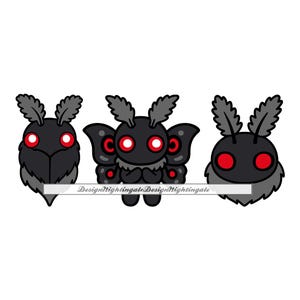 Kawaii Cute Mothman SVG Bundle, Cryptid Cut Files for Cricut, Spooky Urban Monster Clipart, I Believe Decal, Halloween Mothman Sticker PNG
