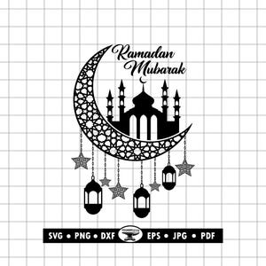 Eid Mubarak SVG DXF PNG, Islamic Crescent Moon Mosque Art, Ramadan Clipart for Cricut image 2