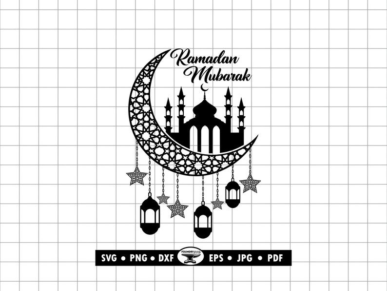 Eid Mubarak SVG DXF PNG, Islamic Crescent Moon Mosque Art, Ramadan Clipart for Cricut image 2