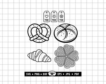 Plotter Files: Tea Pretzel Kaiser Roll Croissant Waffles SVG PNG DXF for Cricut & Laser