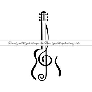 Gestileerde gitaar SVG, gitaar SVG, gitaar met solsleutel SVG, gitaar clipart, bestanden voor Cricut, gesneden bestanden voor silhouet, dxf, png, vector