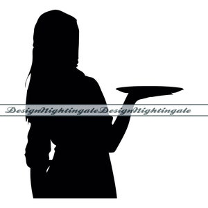 Waitress #2 SVG, Butler Holding Tray SVG, Food Service SVG, Waitress Clipart, Files For Cricut, Waitress Cut Files For Silhouette, Dxf, Png