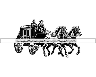 SVG de carruaje de caballos, imágenes prediseñadas de diligencia, archivos de corte (digitales)