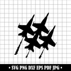 Blue Angels Jet Silhouette SVG, Military Airplane Formation PNG, Jet Fighter DXF Cut File, Air Show Clipart