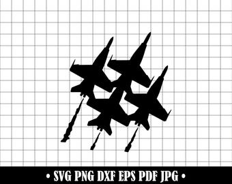 Blue Angels Jet Silhouette, Military Airplane Formation (SVG, PNG, DXF)