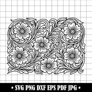 Floral Tooled Leather Pattern, Western Flower SVG PNG DXF (Digital Download)