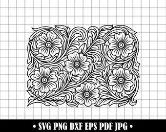 Floral Tooled Leather Pattern, Western Flower SVG PNG DXF (digital