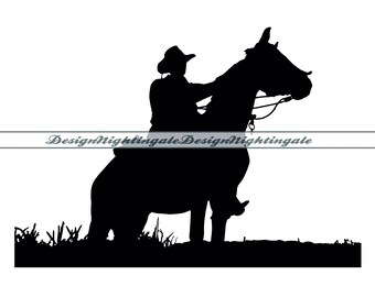 Cowboy Riding Horse SVG, Western Clipart (Dxf, Png, Eps, PDF, JPG)