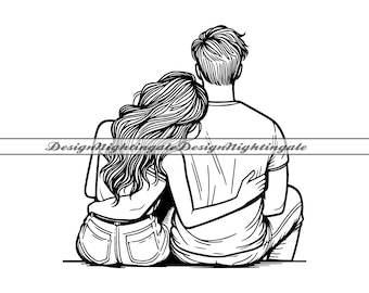 Couple Line Art SVG, Valentines Day, Lovers Clipart (Digital Download)