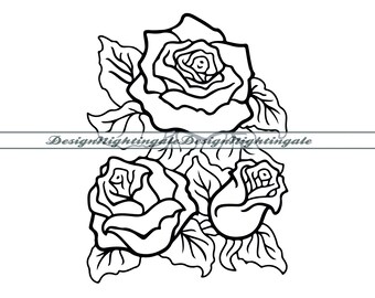 Rose Outline SVG, Floral Clipart, Cut Files (Digital Download)