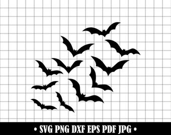 Halloween Bats SVG PNG DXF, Flying Bat Silhouette Clipart, Spooky Halloween Cut Files for Cricut and Silhouette, Vector Design