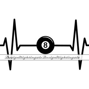 Biljart hartslag SVG, biljart Ekg SVG, 8 ballenbad SVG, liefde biljart Svg, clipart, bestanden voor de Cricut, gesneden bestanden voor silhouet, dxf, png, eps