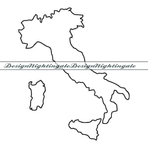 May include: A black and white line drawing of the outline of Italy.