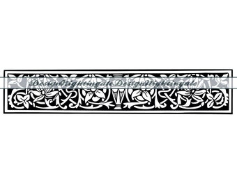 May include: A black and white floral border design. The rectangular frame features a repeating pattern of stylized flowers, leaves, and swirling lines. The text "DesignNightingale" is visible in the center of the image.