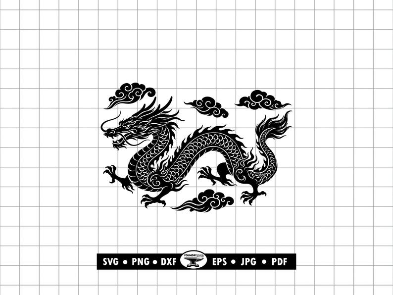 Asian Dragon SVG PDF PNG, Chinese Dragon Tattoo Design: Cut File for ...