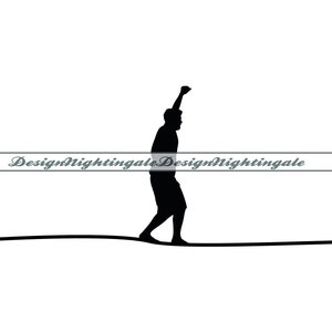 Puede incluir: Silueta de una persona caminando sobre una cuerda floja, con los brazos extendidos para mantener el equilibrio.