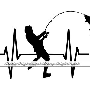 Latido del corazón del pescador SVG, ECG de pesca Svg, Pescador SVG, Amor por la pesca Svg, Clipart, Archivos para Cricut, Archivos de corte para Silhouette, Dxf, Png, Eps