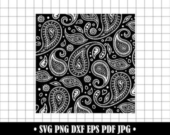 Bandana Pattern SVG, Paisley PNG, Western Cut File DXF, Retro Seamless Design, Boho Bandana Clipart, Cowboy Style Vector Art