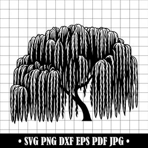 Willow Tree #2 SVG, Weeping Tree PNG, Hanging Tree Cricut DXF Cut File, Tree Clipart Silhouette, Laser Engraving Tree Art