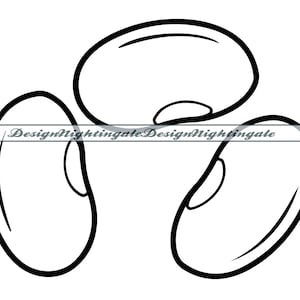 Könnte beinhalten: Drei schwarze und weiße Umrissformen von Bohnen, die in einem dreieckigen Muster angeordnet sind.