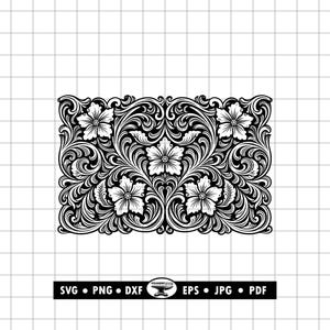 Floral Tooled Leather Pattern SVG PNG DXF, Flower Tooling Cut File Cricut & Laser Cut