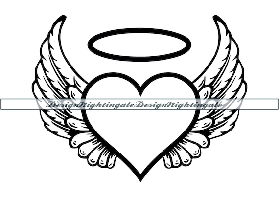 Angel Wings Halo Heart Memory Tattoo SVG PNG Dxf Eps - Etsy Angel Wings Halo Heart Memory Tattoo SVG PNG Dxf Eps - Etsy