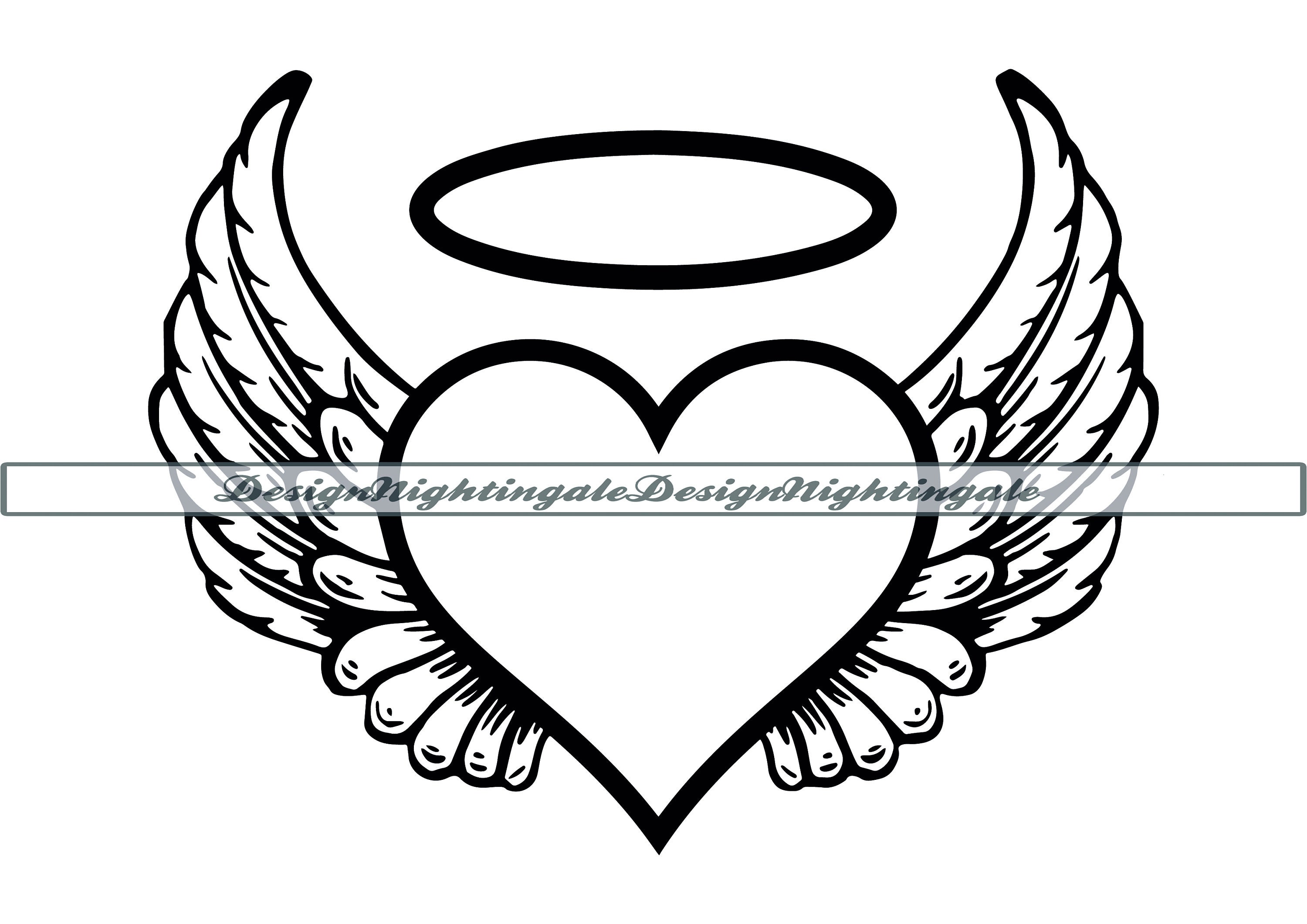 Angel Wings With Halo And Heart Tattoo