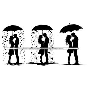 雨の中のカップル SVG、傘の下のロマンチックなカップル SVG、バレンタインデー SVG、クリップアート、Cricut 用ファイル、シルエット用カット ファイル、Dxf、Png