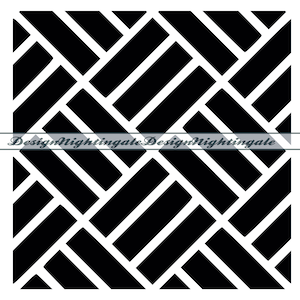 May include: Black and white geometric pattern with a repeating diagonal design. The pattern is made up of thin black lines that create a series of overlapping rectangles.