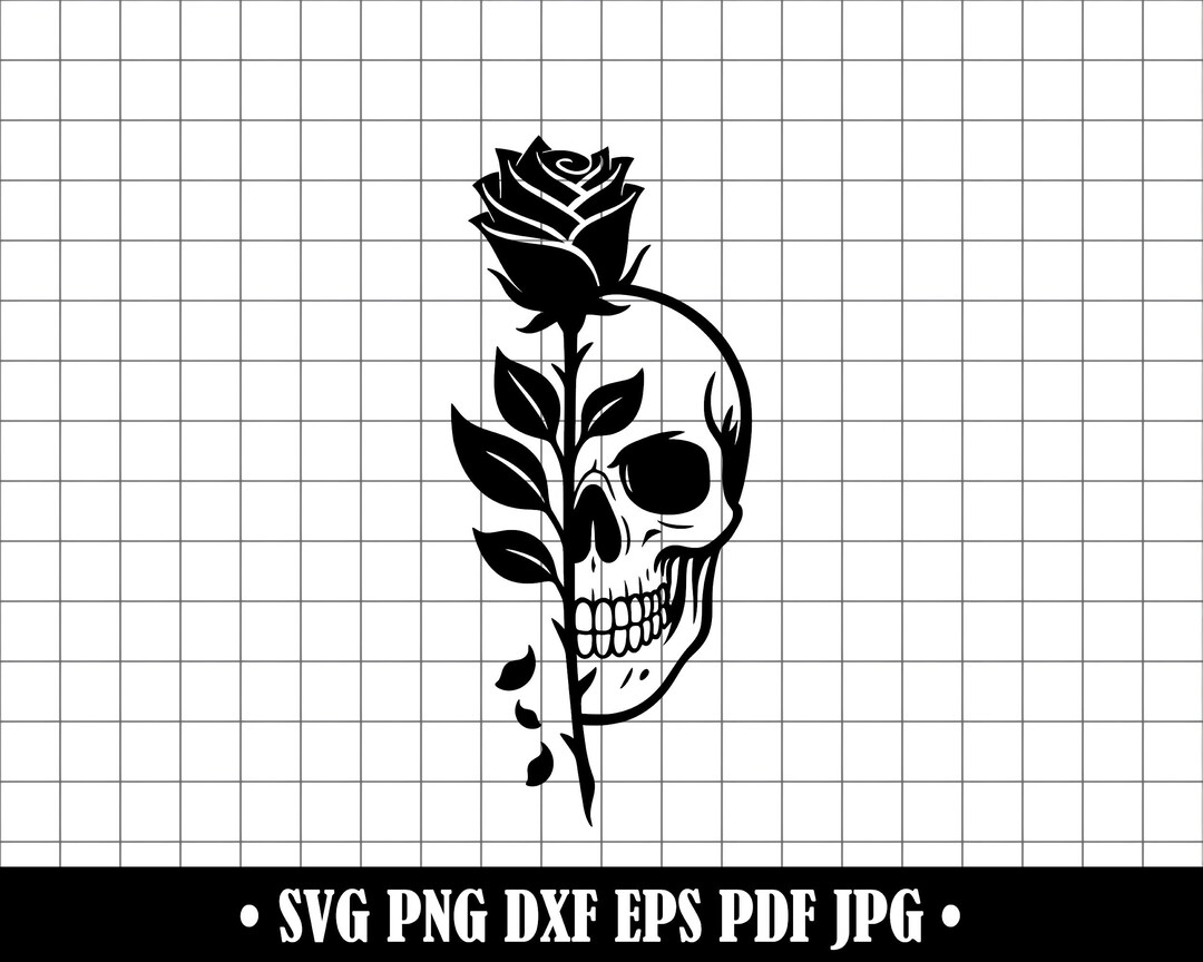 Skull Rose SVG PNG DXF, Half Skull With Rose Silhouette Cut File ...