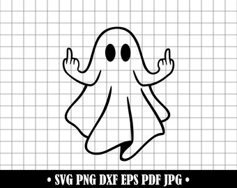 Middelvinger Ghost SVG PNG DXF, grappige Halloween Ghost gesneden bestand, Rude Spooky Ghost silhouet, griezelig Cricut ontwerp