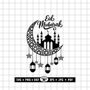 Eid Mubarak SVG DXF PNG, Islamic Crescent Moon Mosque Art, Ramadan Clipart for Cricut