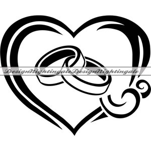 Mariage #6 SVG, anneaux de mariage SVG, coeur anneaux SVG, Clipart mariage, fichiers pour Cricut, fichiers de coupe mariage pour la silhouette, Dxf, Png, vecteur