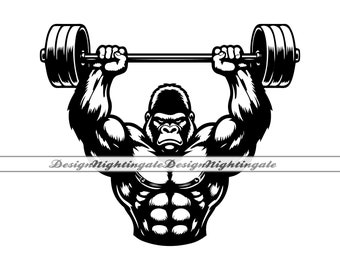 Gorilla Gym SVG, Gym Svg, Muscular Gorilla Svg, Fitness, Bodybuilder, Workout, Clipart, Files For Cricut, Cut Files For Silhouette, Dxf, Png