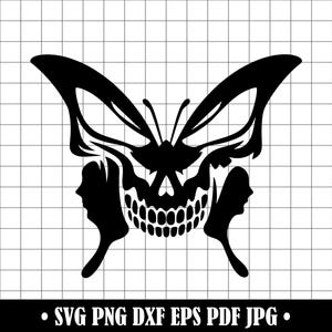 Butterfly Skull #2 SVG PNG DXF, Gothic Skull Butterfly Cut File, Tattoo Style Skull Silhouette, Cricut and Silhouette Vector Design