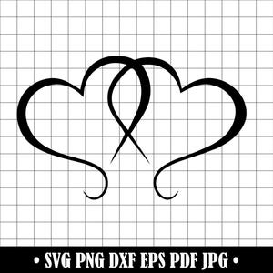 Double Heart #2 SVG, Linked Hearts PNG, Wedding Heart DXF Cut File, Romantic Love Hearts Clipart, Cricut Couple Design, Valentine Line Art