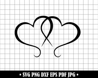 Double Heart #2 SVG, Linked Hearts PNG, Wedding Heart DXF Cut File, Romantic Love Hearts Clipart, Cricut Couple Design, Valentine Line Art