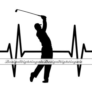 Battement de coeur de golf SVG, SVG de golf ECG, joueur de golf SVG, amour de golf Svg, Clipart, fichiers pour Cricut, couper des fichiers pour la silhouette, Dxf, Png, Eps, vecteur