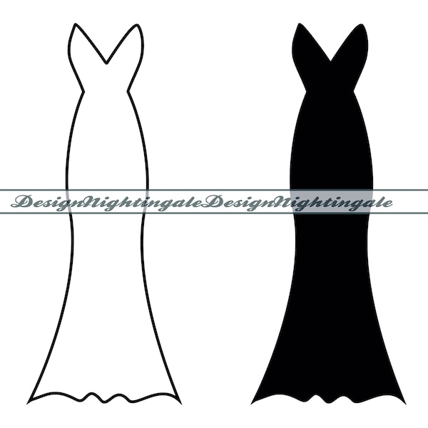 Wedding Dress #2 SVG, Wedding Dress Outline SVG, Strapless Dress SVG, Clipart, Files For Cricut, Cut Files For Silhouette,Dxf,Png,Eps,Vector