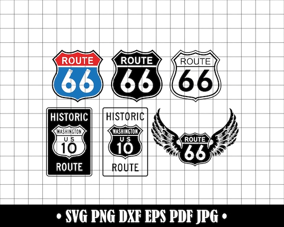 ルート 66 SVG バンドル、レトロな高速道路標識デザイン (デジタル