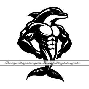 Dauphin musclé #2 SVG, Dauphin mascotte SVG, Dauphin Svg, des cliparts, des fichiers pour Cricut, Dauphin musclé couper des fichiers pour la silhouette, Dxf, Png, Eps