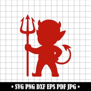 Little Devil SVG PNG DXF, Cute Devil Silhouette Cut File, Halloween Devil Clipart, Trident Devil Vector for Cricut and Silhouette