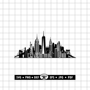 New York City Skyline SVG DXF Png, NYC Silhuett Clipart (Digitala Filer)
