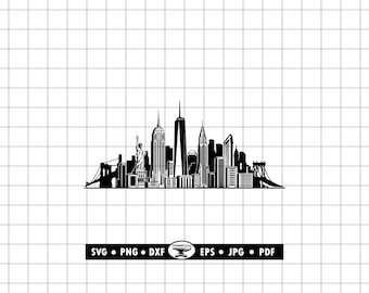 New York City Skyline SVG DXF Png, NYC Silhouette Clipart (Digital Files)