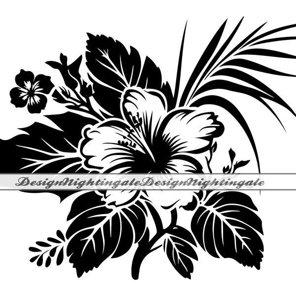 Fleur hawaïenne #8 SVG, Hibiscus SVG, Svg de feuilles tropicales, Hibiscus Clipart, fichiers pour Cricut, couper des fichiers pour la Silhouette, Dxf, Png, Eps, vecteur