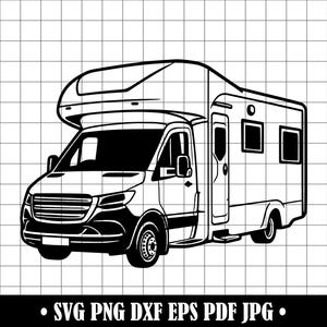 Camper #2 SVG, Adventure Van PNG, Van Life Dxf, RV Camper Cut-bestand, Off Grid Camping Clipart, Van Silhouette voor Cricut en Laser