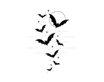 Halloween Flying Bats SVG Cut File with Stars
