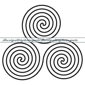 Può includere: Illustrazione in bianco e nero di tre spirali intrecciate.